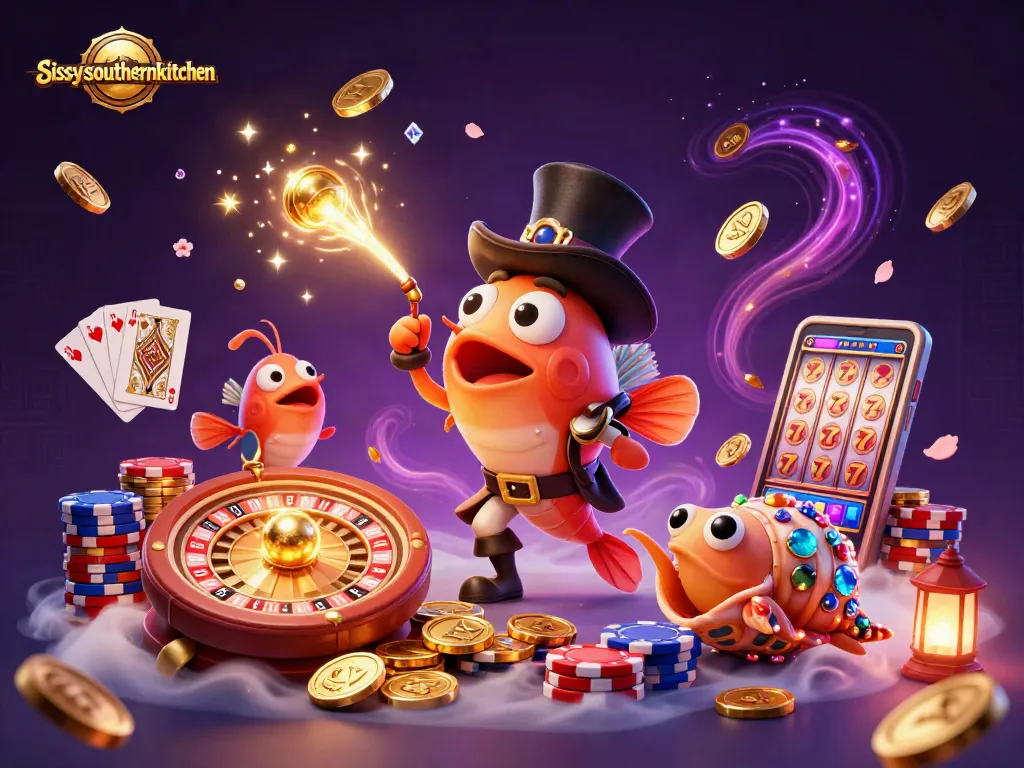 Experience thrilling moments at sissyssouthernkitchen with a vibrant casino adventure illustration featuring lucky charms and gaming elements.